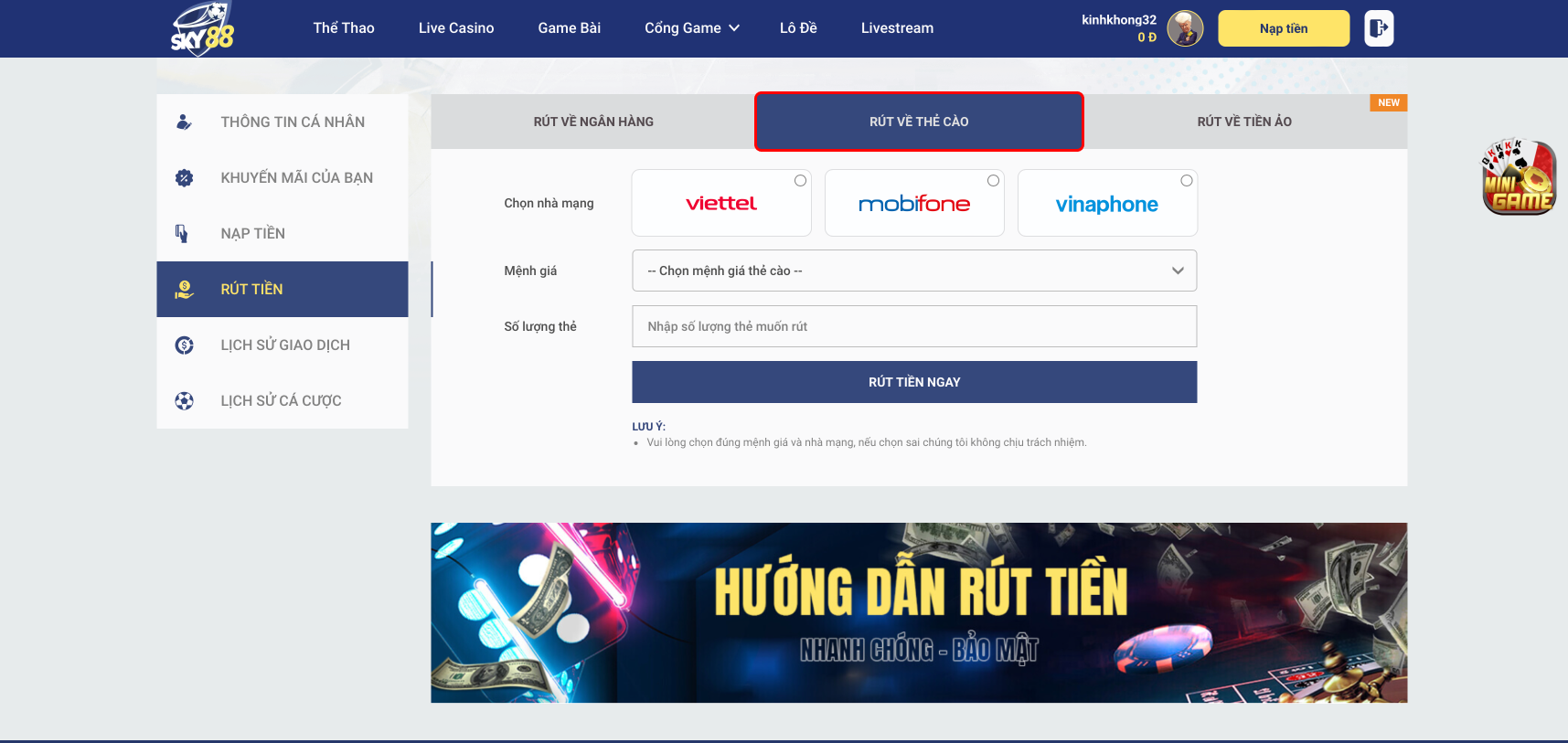 Rút Về Thẻ Cào